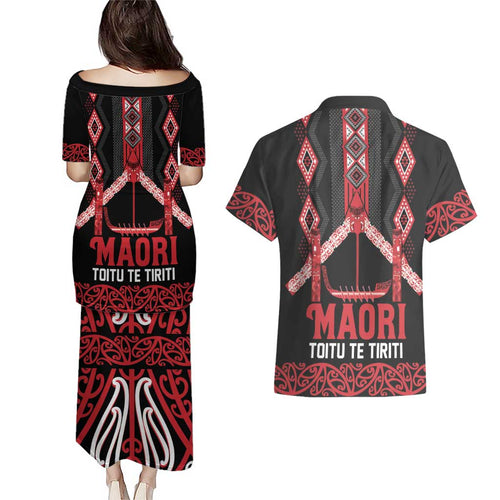 Toitu Te Tiriti Waitangi Couples Matching Puletasi and Hawaiian Shirt Black Wharenui House - Aussie Hoodie