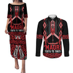Toitu Te Tiriti Waitangi Couples Matching Puletasi and Long Sleeve Button Shirt Black Wharenui House - Aussie Hoodie