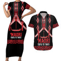 Toitu Te Tiriti Waitangi Couples Matching Short Sleeve Bodycon Dress and Hawaiian Shirt Black Wharenui House - Aussie Hoodie