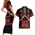 Toitu Te Tiriti Waitangi Couples Matching Short Sleeve Bodycon Dress and Hawaiian Shirt Black Wharenui House - Aussie Hoodie