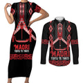 Toitu Te Tiriti Waitangi Couples Matching Short Sleeve Bodycon Dress and Long Sleeve Button Shirt Black Wharenui House - Aussie Hoodie