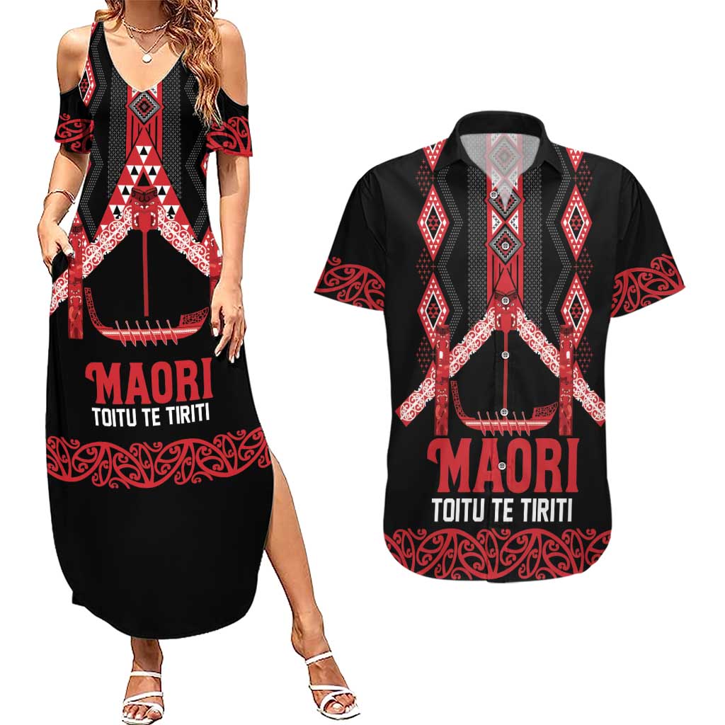Toitu Te Tiriti Waitangi Couples Matching Summer Maxi Dress and Hawaiian Shirt Black Wharenui House - Aussie Hoodie