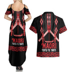 Toitu Te Tiriti Waitangi Couples Matching Summer Maxi Dress and Hawaiian Shirt Black Wharenui House - Aussie Hoodie
