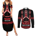 Toitu Te Tiriti Waitangi Couples Matching Summer Maxi Dress and Long Sleeve Button Shirt Black Wharenui House - Aussie Hoodie