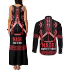 Toitu Te Tiriti Waitangi Couples Matching Tank Maxi Dress and Long Sleeve Button Shirt Black Wharenui House - Aussie Hoodie