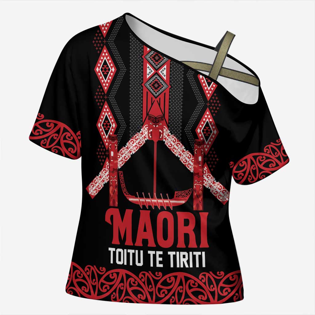 Toitu Te Tiriti Waitangi Cross Shoulder Shirt Black Wharenui House - Aussie Hoodie