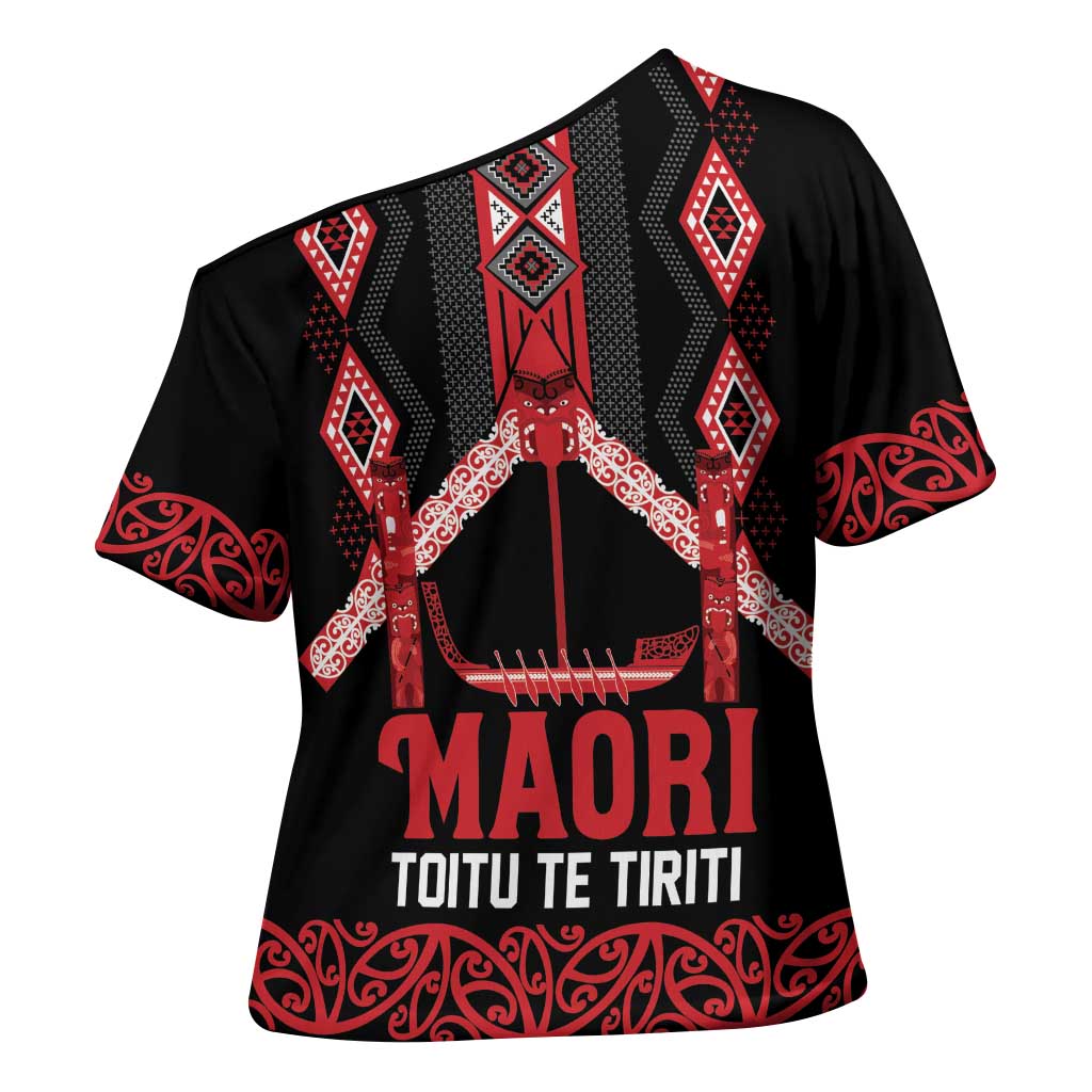Toitu Te Tiriti Waitangi Cross Shoulder Shirt Black Wharenui House - Aussie Hoodie