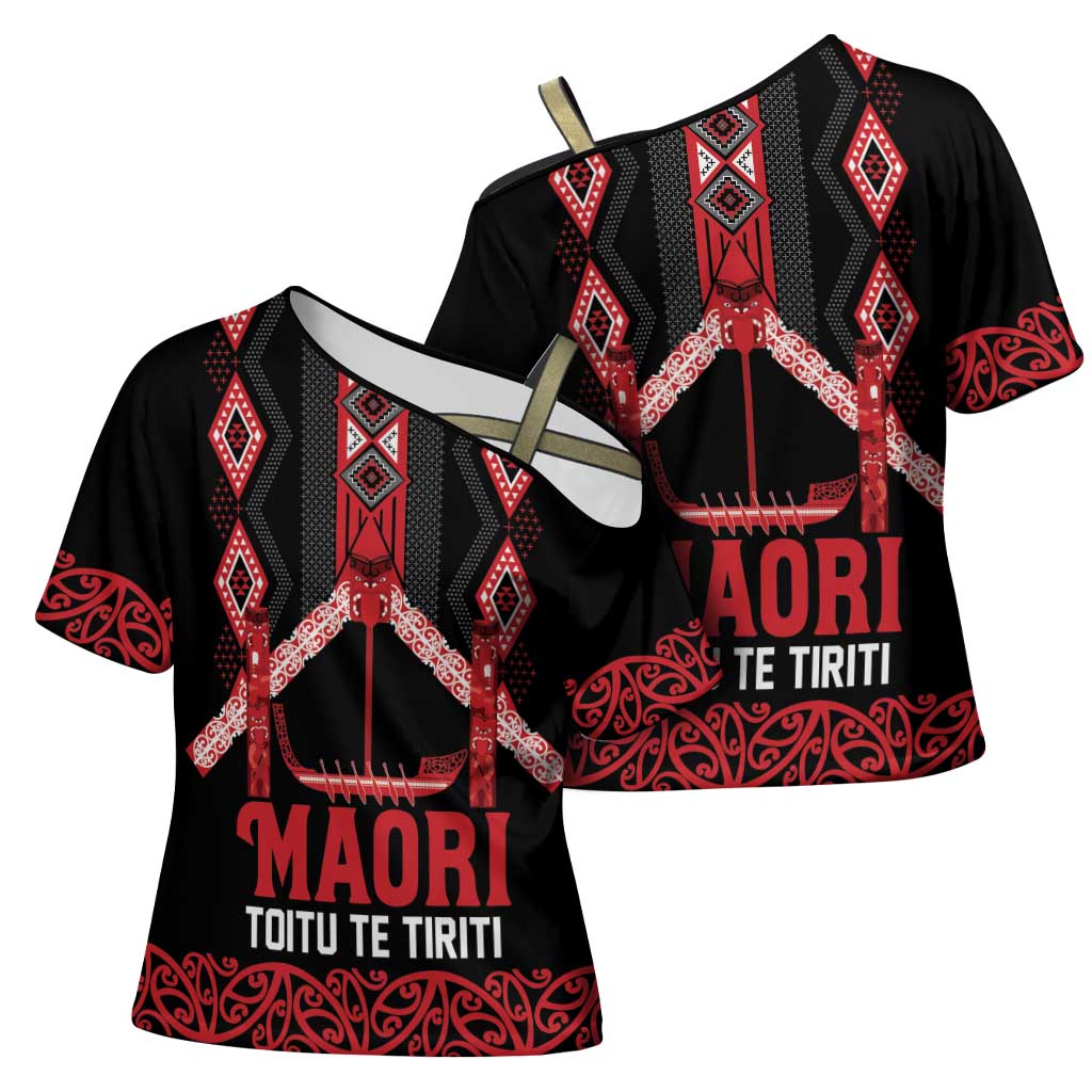 Toitu Te Tiriti Waitangi Cross Shoulder Shirt Black Wharenui House - Aussie Hoodie
