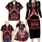 Toitu Te Tiriti Waitangi Family Matching Long Sleeve Bodycon Dress and Hawaiian Shirt Black Wharenui House - Aussie Hoodie