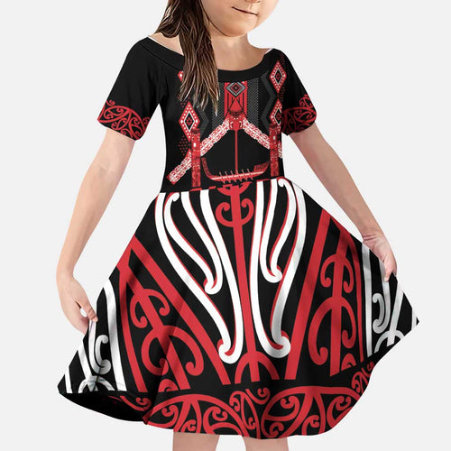 Toitu Te Tiriti Waitangi Family Matching Long Sleeve Bodycon Dress and Hawaiian Shirt Black Wharenui House - Aussie Hoodie