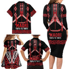 Toitu Te Tiriti Waitangi Family Matching Long Sleeve Bodycon Dress and Hawaiian Shirt Black Wharenui House - Aussie Hoodie