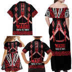 Toitu Te Tiriti Waitangi Family Matching Off Shoulder Maxi Dress and Hawaiian Shirt Black Wharenui House - Aussie Hoodie