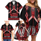Toitu Te Tiriti Waitangi Family Matching Off Shoulder Short Dress and Hawaiian Shirt Black Wharenui House - Aussie Hoodie