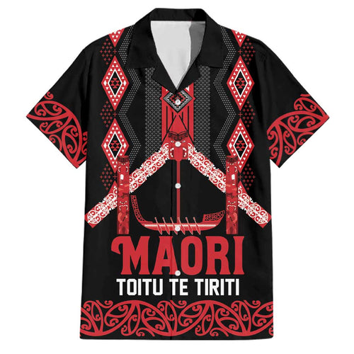 Toitu Te Tiriti Waitangi Family Matching Off Shoulder Short Dress and Hawaiian Shirt Black Wharenui House - Aussie Hoodie