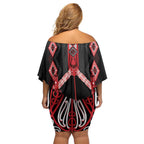 Toitu Te Tiriti Waitangi Family Matching Off Shoulder Short Dress and Hawaiian Shirt Black Wharenui House - Aussie Hoodie