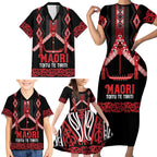 Toitu Te Tiriti Waitangi Family Matching Short Sleeve Bodycon Dress and Hawaiian Shirt Black Wharenui House - Aussie Hoodie