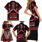 Toitu Te Tiriti Waitangi Family Matching Short Sleeve Bodycon Dress and Hawaiian Shirt Black Wharenui House - Aussie Hoodie