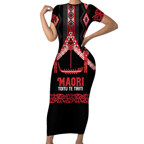 Toitu Te Tiriti Waitangi Family Matching Short Sleeve Bodycon Dress and Hawaiian Shirt Black Wharenui House - Aussie Hoodie