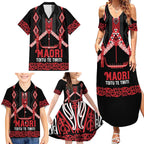 Toitu Te Tiriti Waitangi Family Matching Summer Maxi Dress and Hawaiian Shirt Black Wharenui House - Aussie Hoodie
