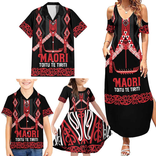 Toitu Te Tiriti Waitangi Family Matching Summer Maxi Dress and Hawaiian Shirt Black Wharenui House - Aussie Hoodie
