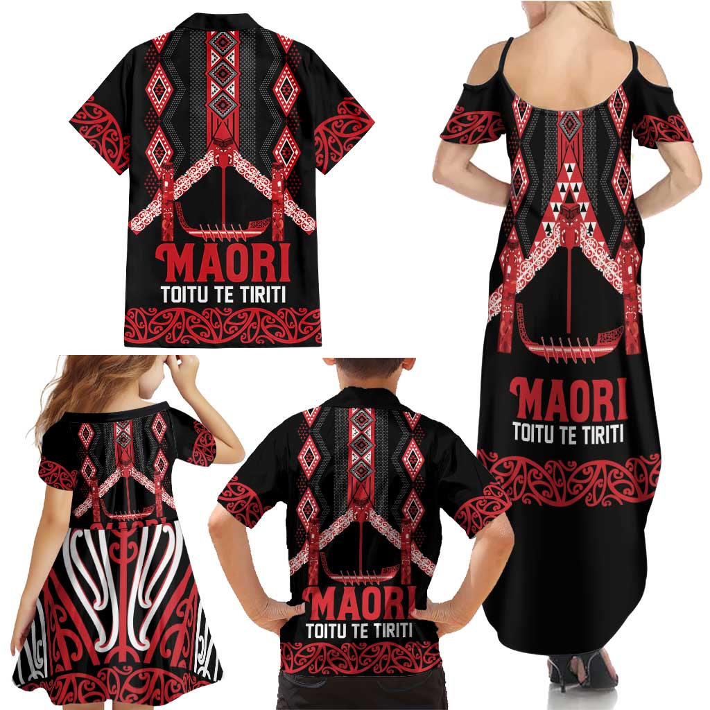 Toitu Te Tiriti Waitangi Family Matching Summer Maxi Dress and Hawaiian Shirt Black Wharenui House - Aussie Hoodie