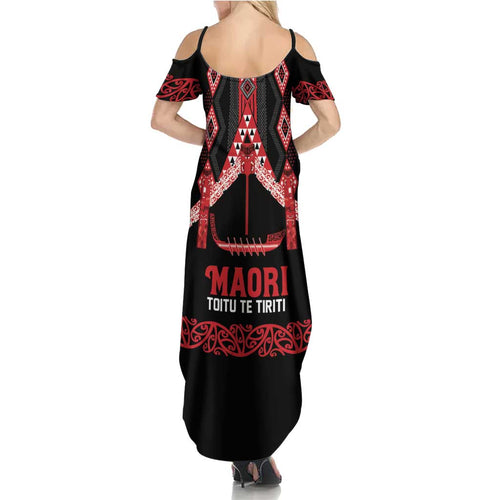 Toitu Te Tiriti Waitangi Family Matching Summer Maxi Dress and Hawaiian Shirt Black Wharenui House - Aussie Hoodie
