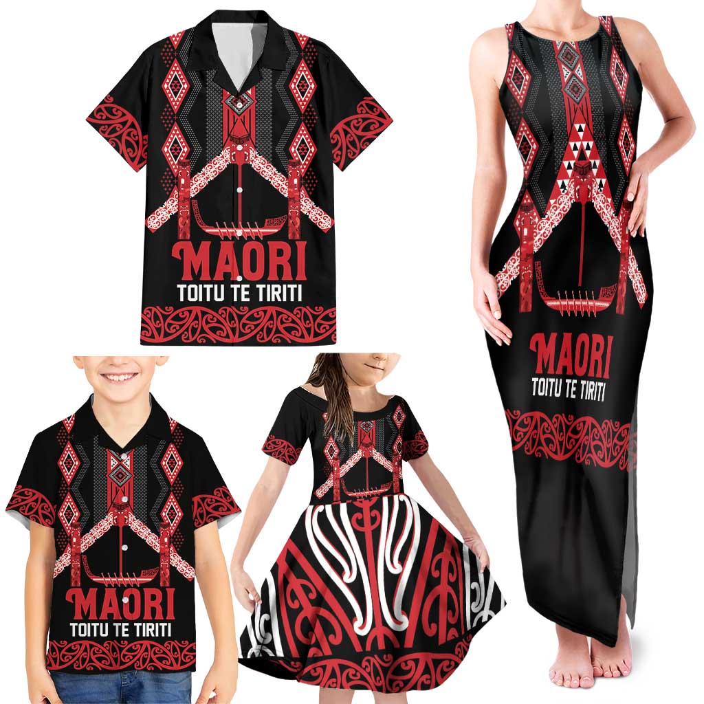 Toitu Te Tiriti Waitangi Family Matching Tank Maxi Dress and Hawaiian Shirt Black Wharenui House - Aussie Hoodie