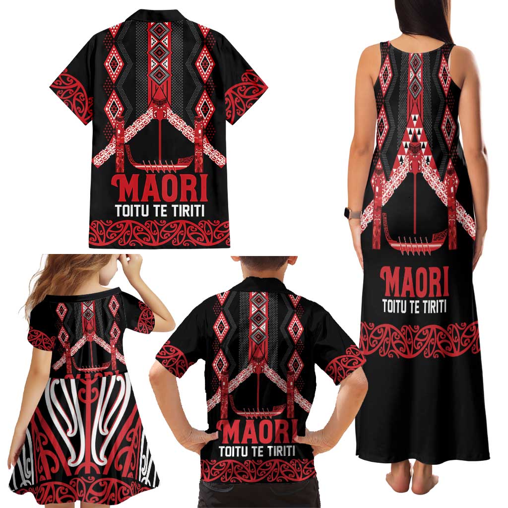 Toitu Te Tiriti Waitangi Family Matching Tank Maxi Dress and Hawaiian Shirt Black Wharenui House - Aussie Hoodie