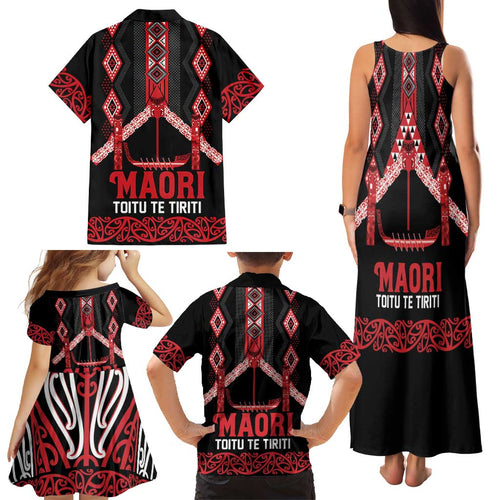 Toitu Te Tiriti Waitangi Family Matching Tank Maxi Dress and Hawaiian Shirt Black Wharenui House - Aussie Hoodie