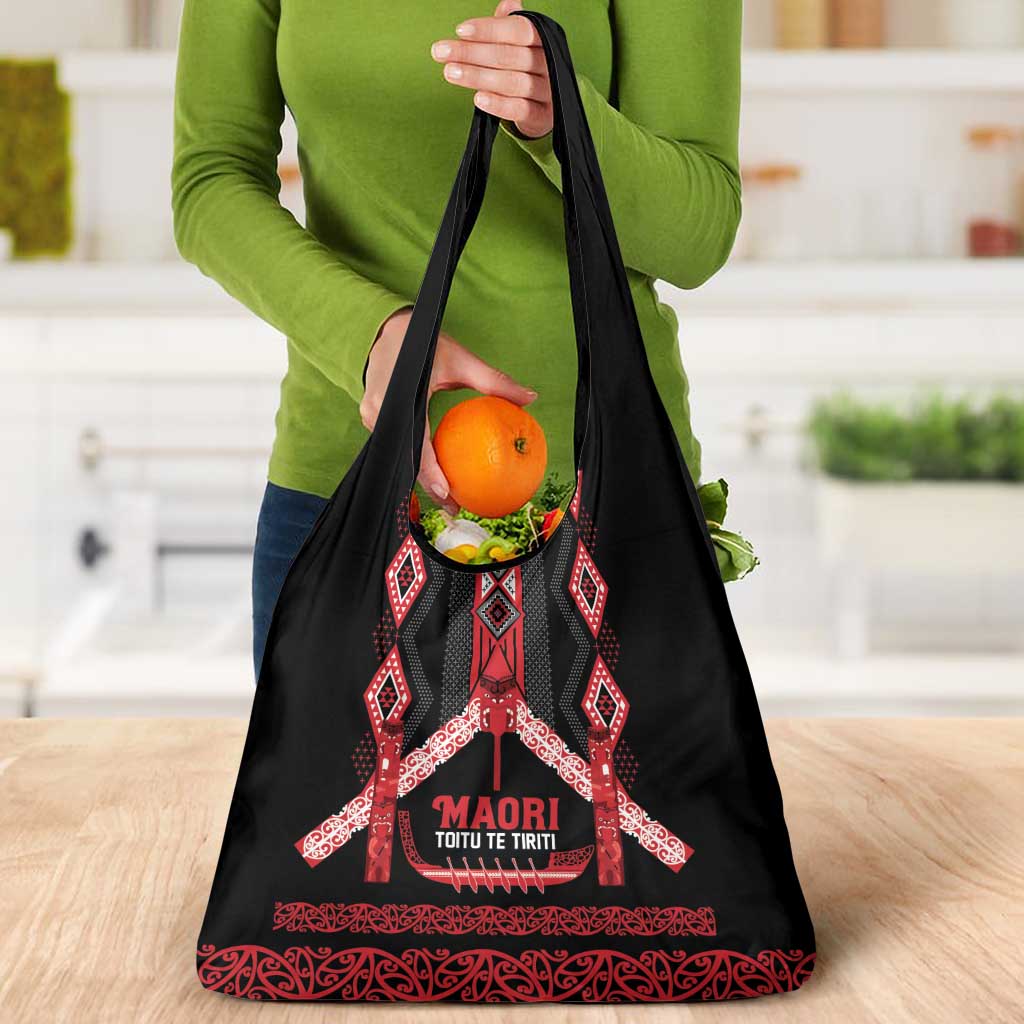 Toitu Te Tiriti Waitangi Grocery Bag Black Wharenui House - Aussie Hoodie