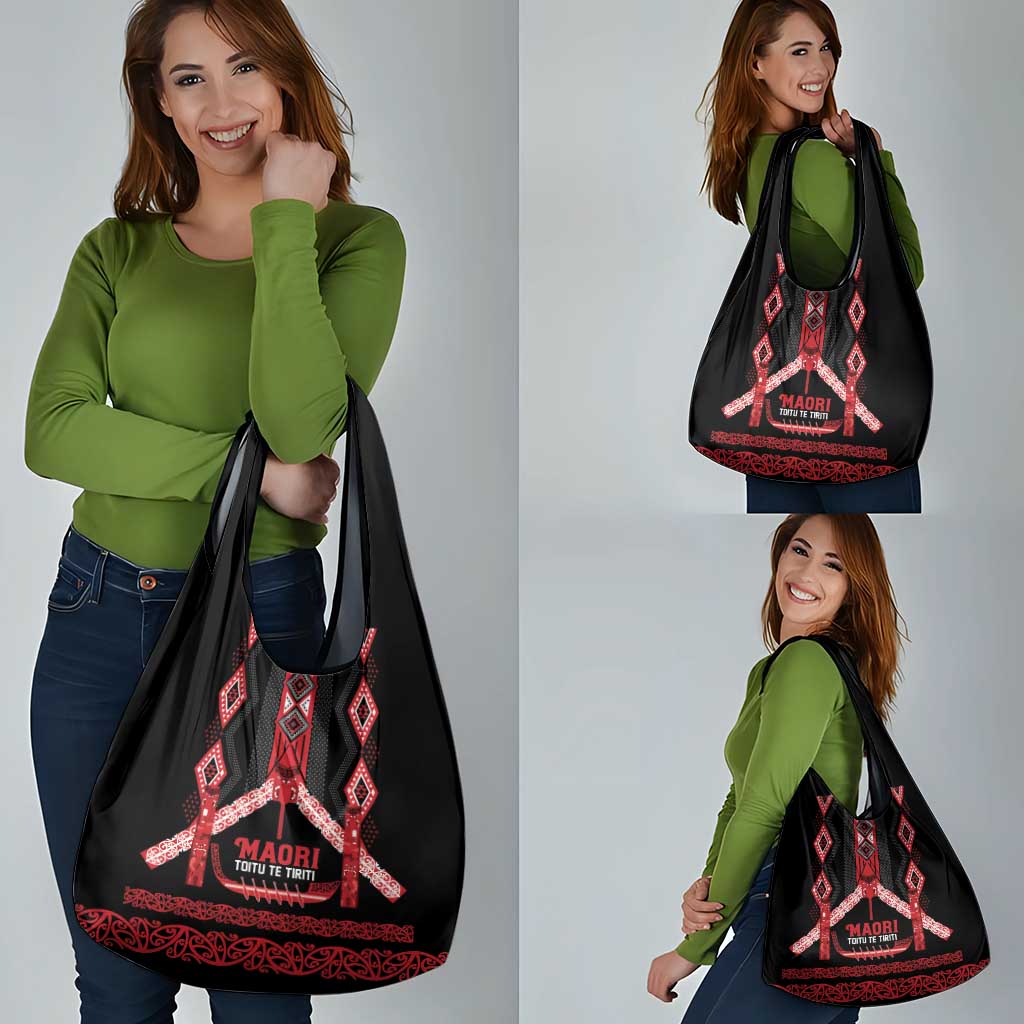 Toitu Te Tiriti Waitangi Grocery Bag Black Wharenui House - Aussie Hoodie