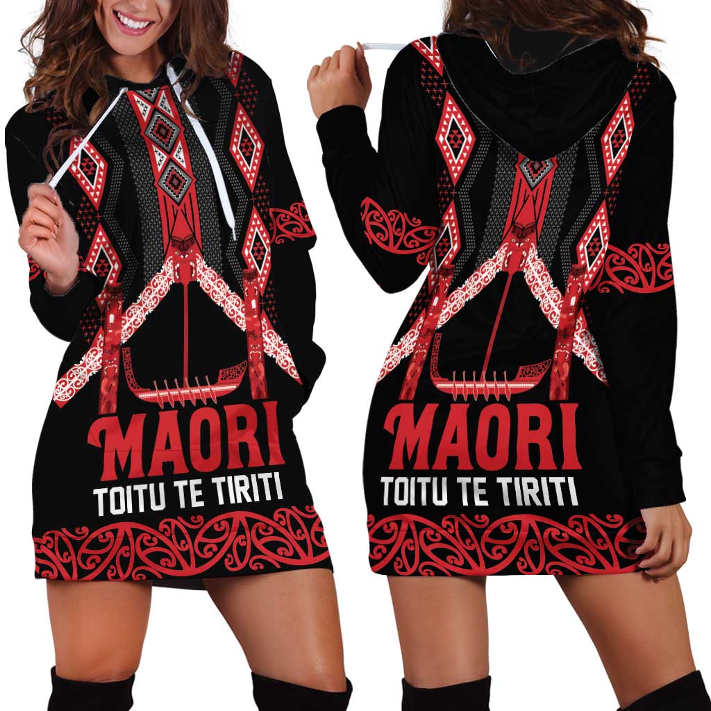 Toitu Te Tiriti Waitangi Hoodie Dress Black Wharenui House - Aussie Hoodie