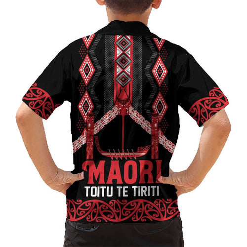 Toitu Te Tiriti Waitangi Kid Hawaiian Shirt Black Wharenui House - Aussie Hoodie