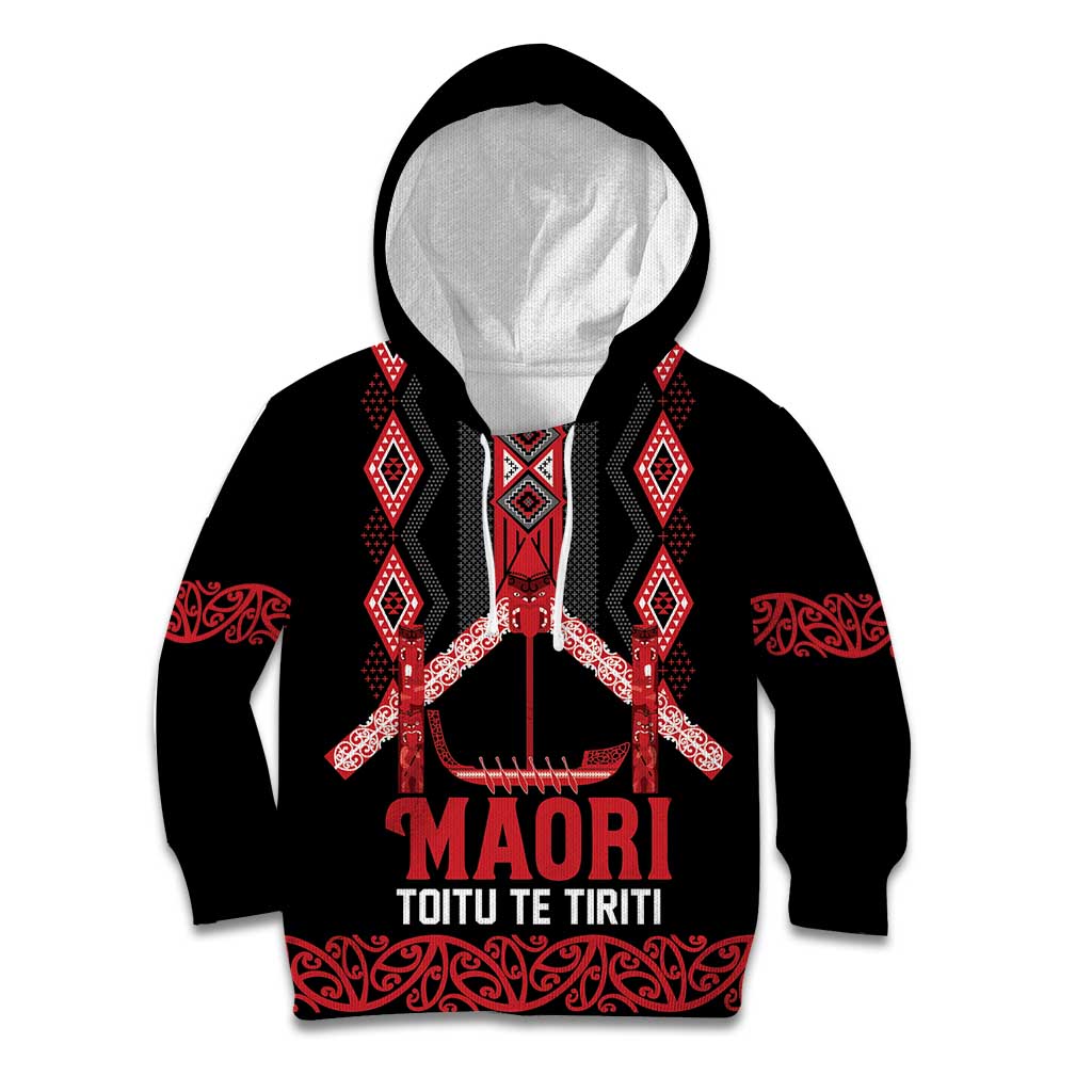 Toitu Te Tiriti Waitangi Kid Hoodie Black Wharenui House - Aussie Hoodie