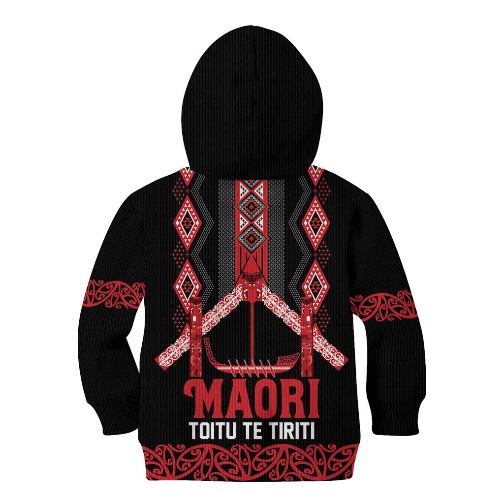 Toitu Te Tiriti Waitangi Kid Hoodie Black Wharenui House - Aussie Hoodie