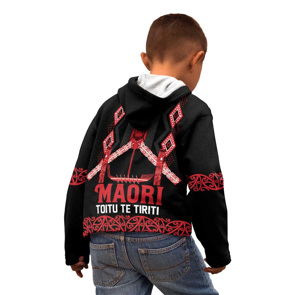Toitu Te Tiriti Waitangi Kid Hoodie Black Wharenui House - Aussie Hoodie
