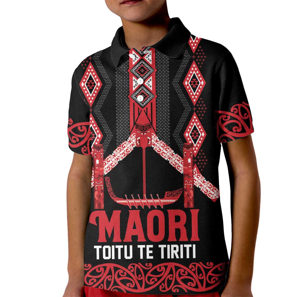 Toitu Te Tiriti Waitangi Kid Polo Shirt Black Wharenui House - Aussie Hoodie