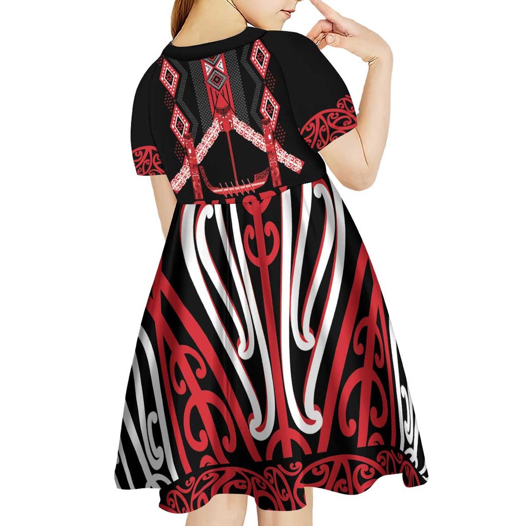 Toitu Te Tiriti Waitangi Kid Short Sleeve Dress Black Wharenui House - Aussie Hoodie