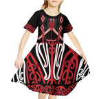 Toitu Te Tiriti Waitangi Kid Short Sleeve Dress Black Wharenui House - Aussie Hoodie