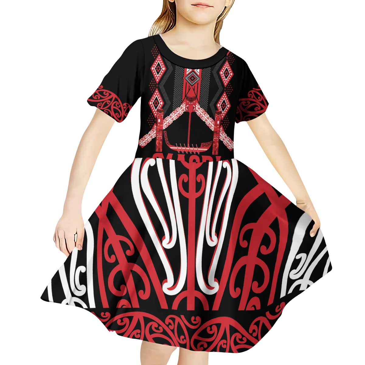 Toitu Te Tiriti Waitangi Kid Short Sleeve Dress Black Wharenui House - Aussie Hoodie
