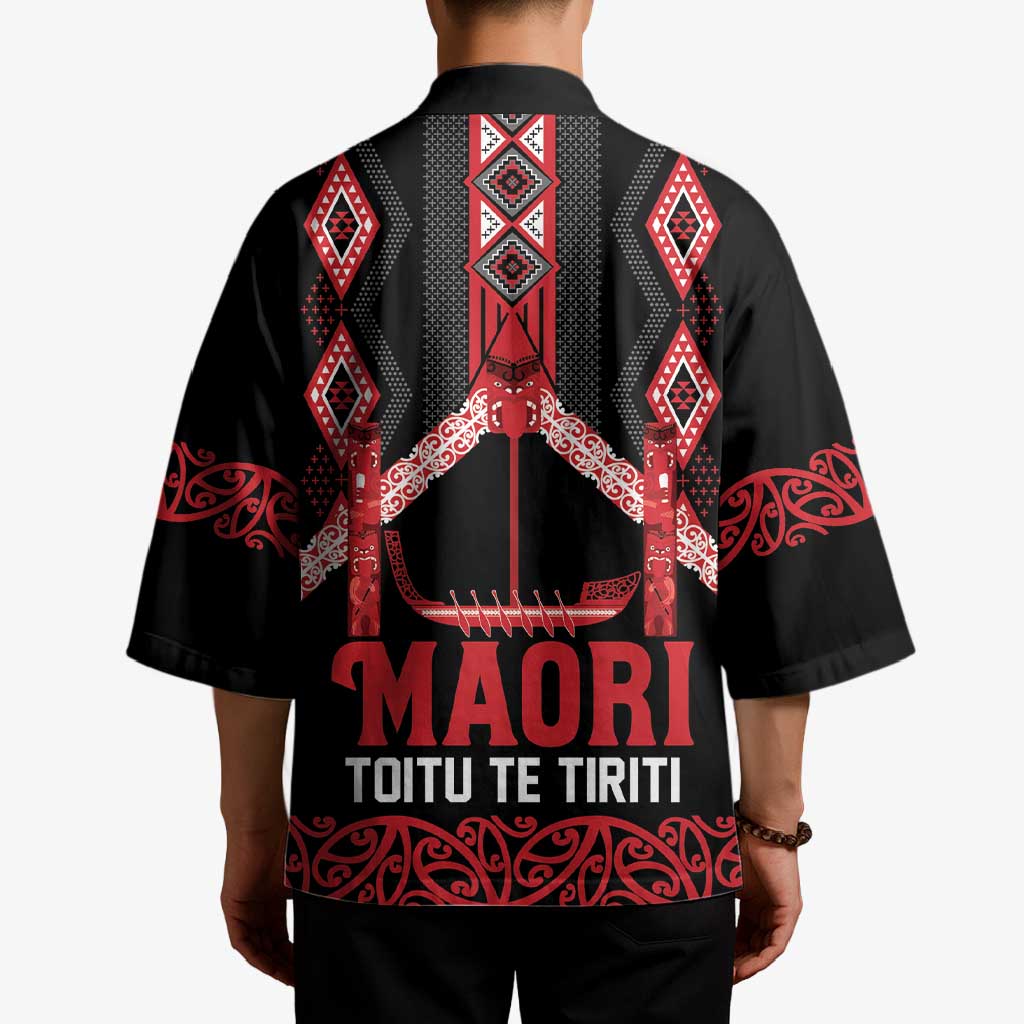 Toitu Te Tiriti Waitangi Kimono Black Wharenui House - Aussie Hoodie