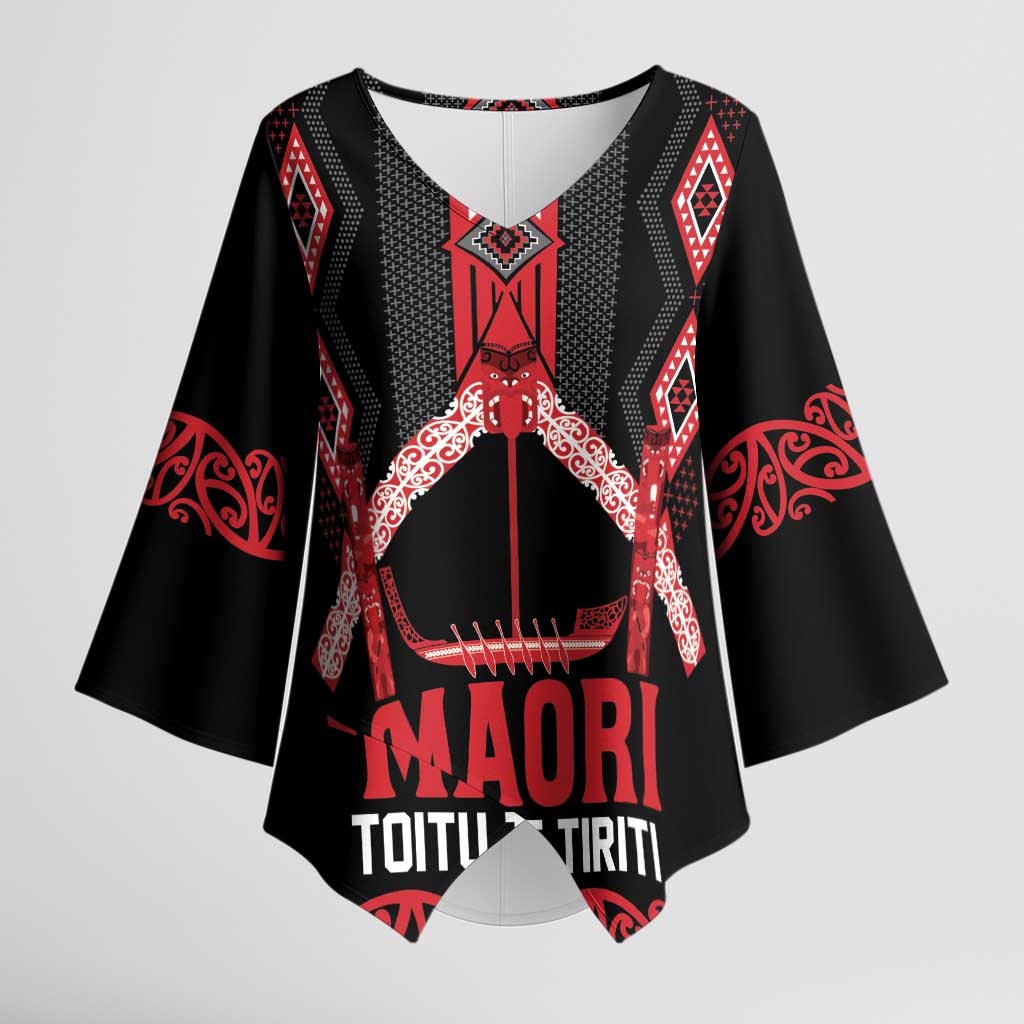 Toitu Te Tiriti Waitangi Kimono Sleeve Blouse Black Wharenui House - Aussie Hoodie