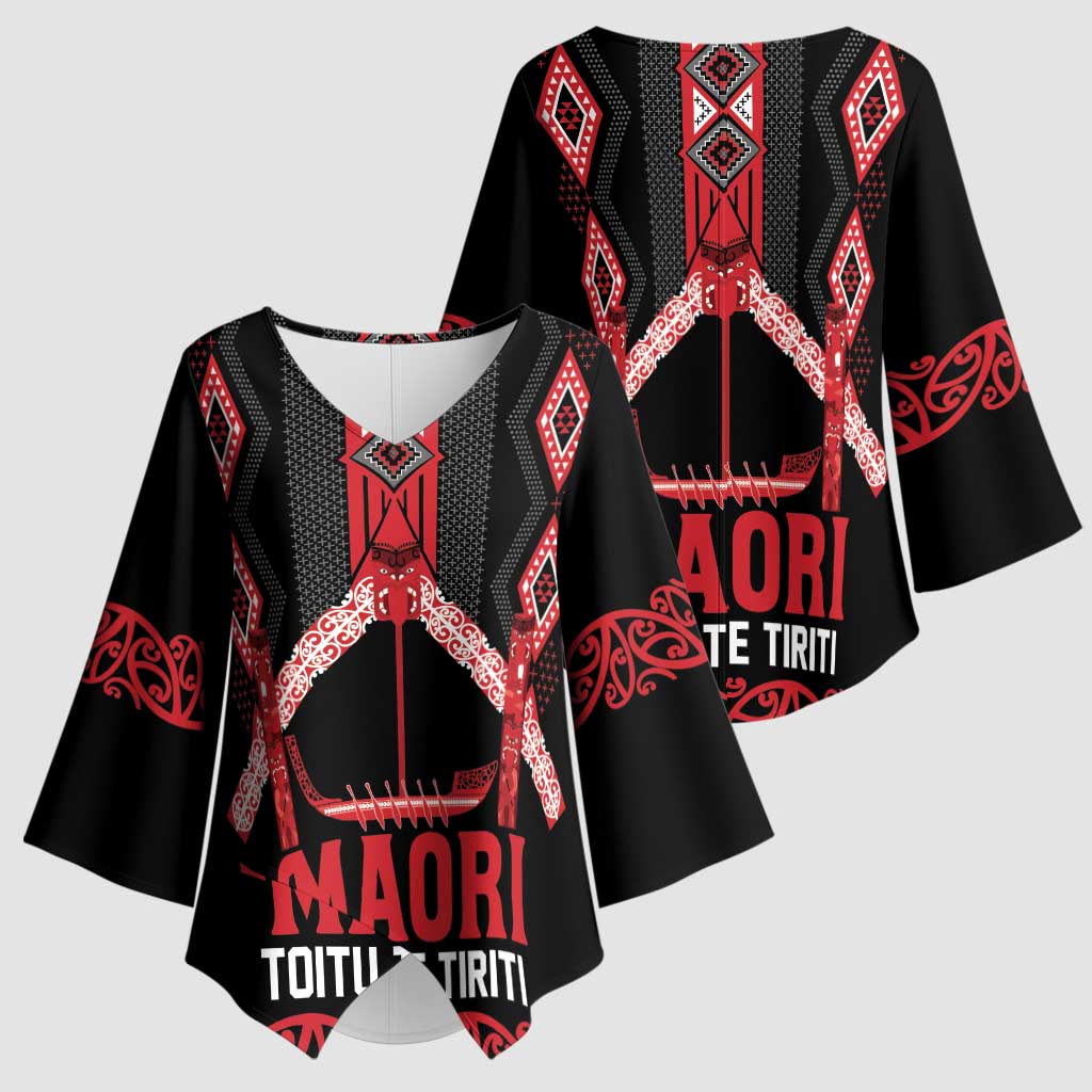 Toitu Te Tiriti Waitangi Kimono Sleeve Blouse Black Wharenui House - Aussie Hoodie
