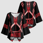 Toitu Te Tiriti Waitangi Kimono Sleeve Blouse Black Wharenui House - Aussie Hoodie
