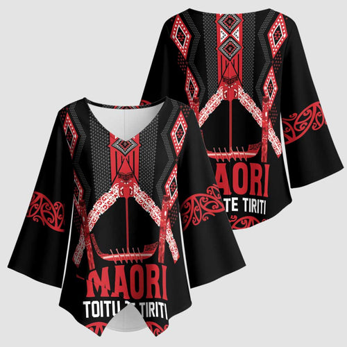 Toitu Te Tiriti Waitangi Kimono Sleeve Blouse Black Wharenui House - Aussie Hoodie