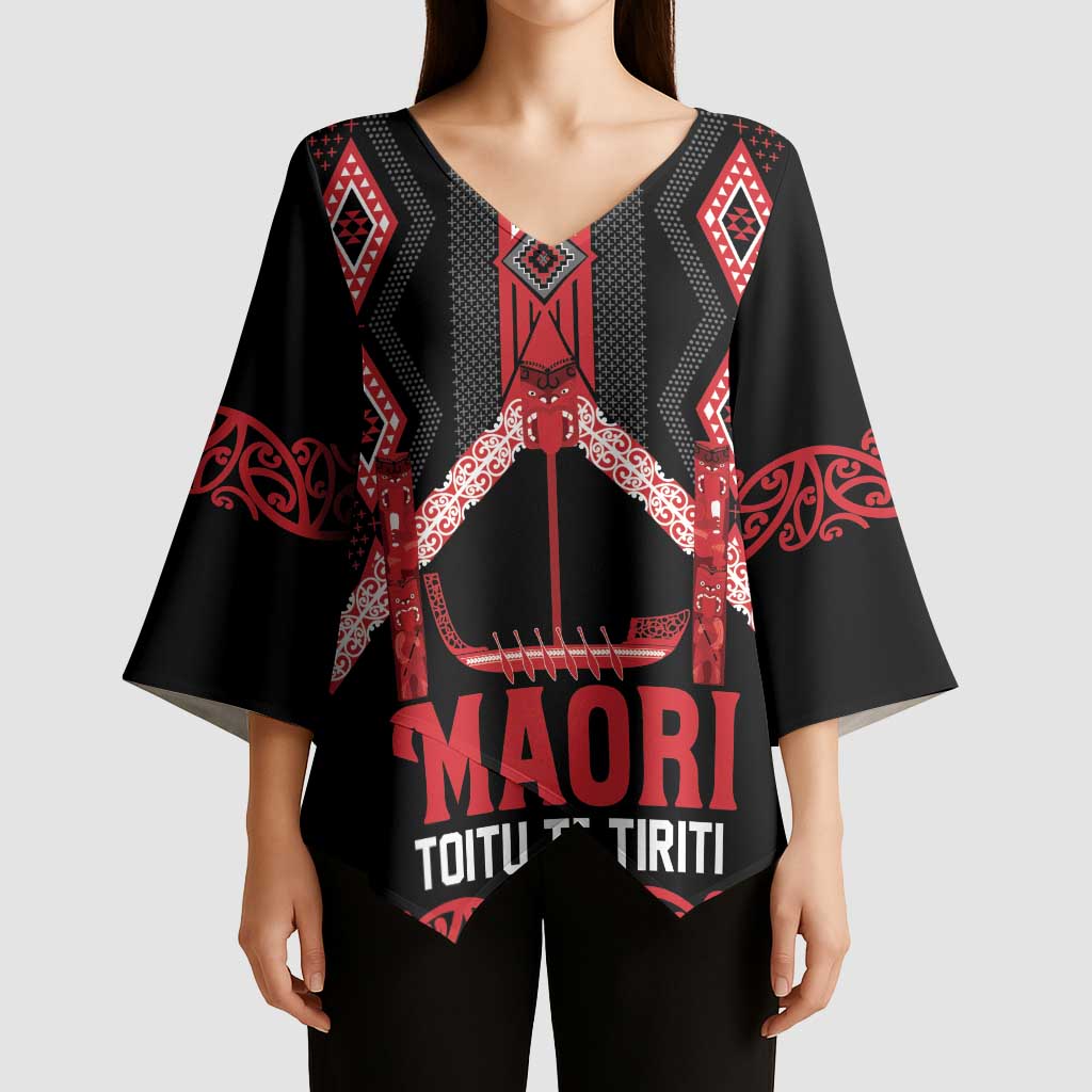 Toitu Te Tiriti Waitangi Kimono Sleeve Blouse Black Wharenui House - Aussie Hoodie
