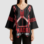 Toitu Te Tiriti Waitangi Kimono Sleeve Blouse Black Wharenui House - Aussie Hoodie
