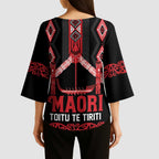 Toitu Te Tiriti Waitangi Kimono Sleeve Blouse Black Wharenui House - Aussie Hoodie