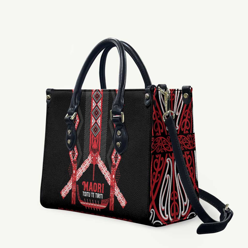 Toitu Te Tiriti Waitangi Leather Bag Black Wharenui House - Aussie Hoodie