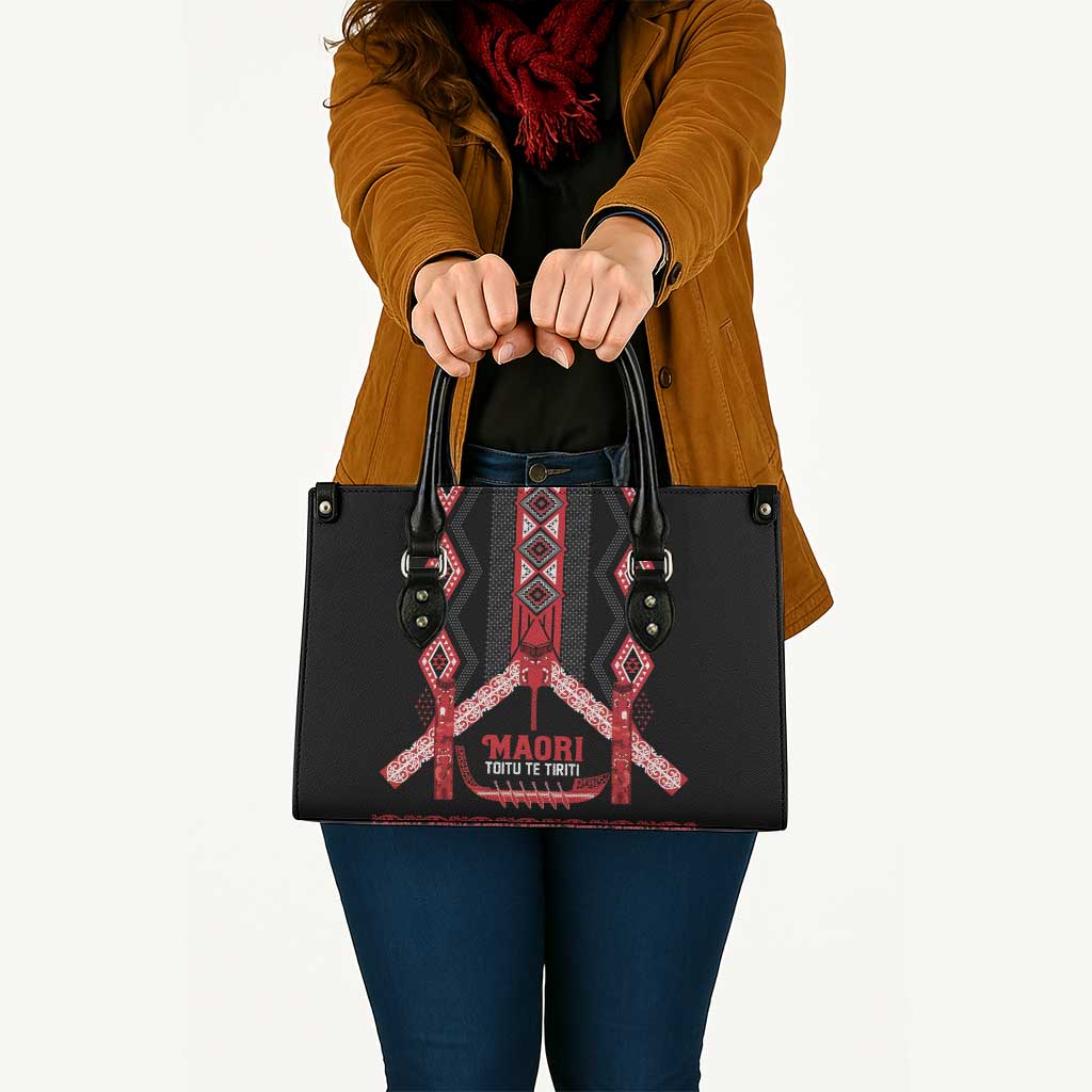 Toitu Te Tiriti Waitangi Leather Bag Black Wharenui House - Aussie Hoodie
